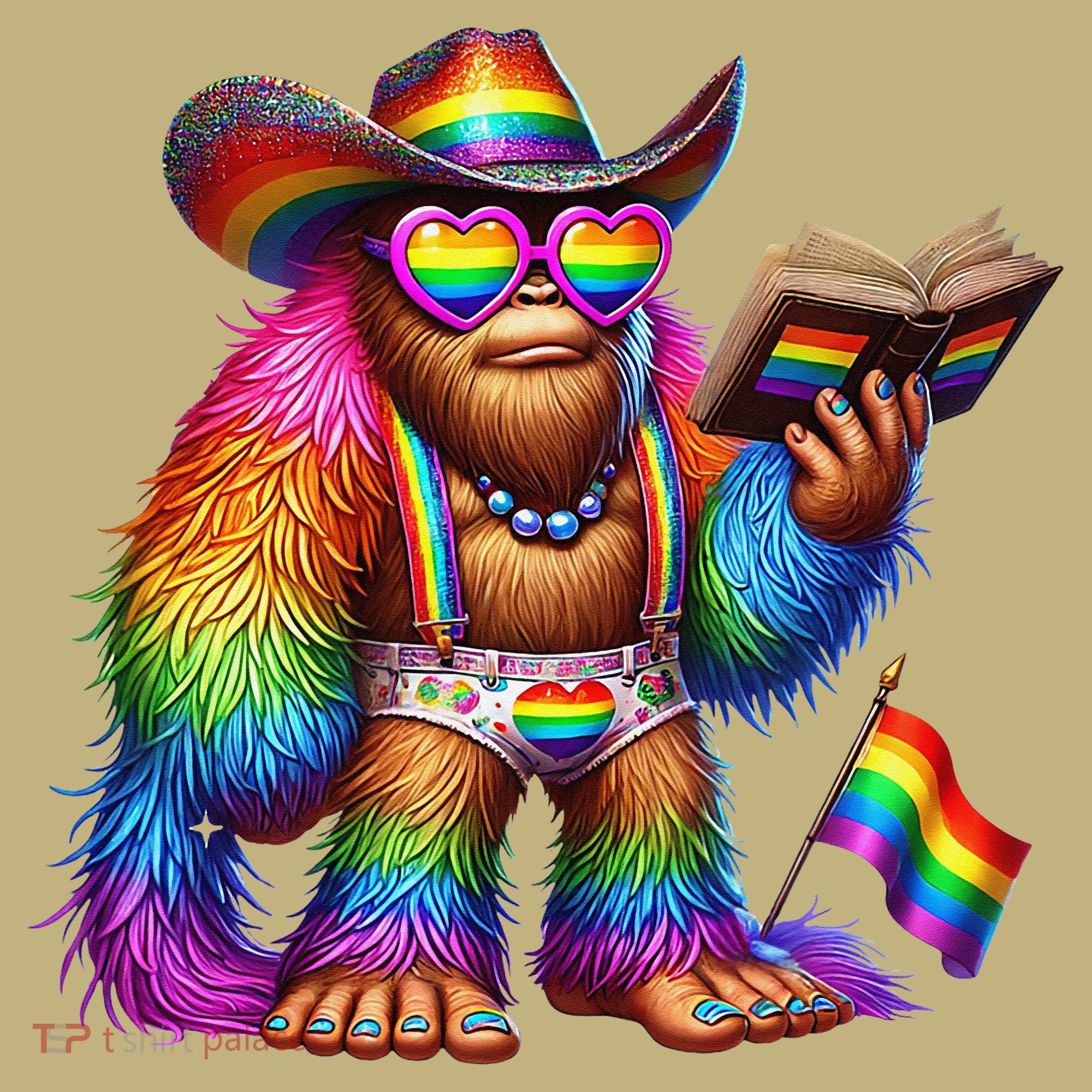 Funny Rainbow Pride Bigfoot Reading Book With Heart Glasses Mousepad