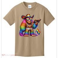 Funny Rainbow Pride Bigfoot Reading Book With Heart Glasses Kids T-Shirt thumb 0