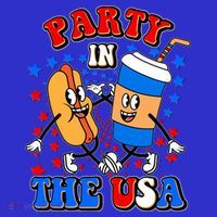 Funny Retro Party In The USA Retro Cartoon Hotdog Soda Pop Drink T-Shirt thumb 7