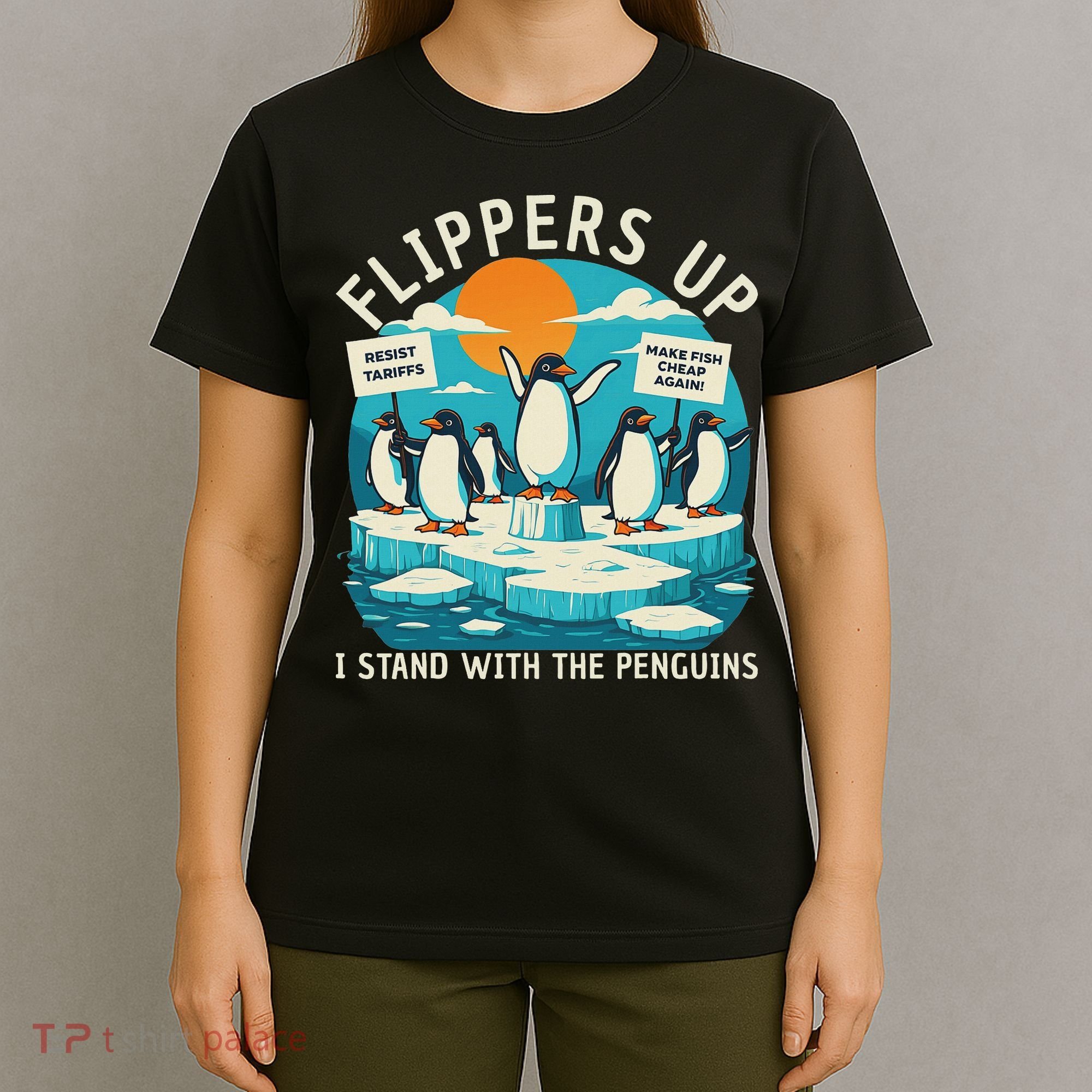 Funny Resist Penguins Protest Penguin Against Tariffs T-Shirt
