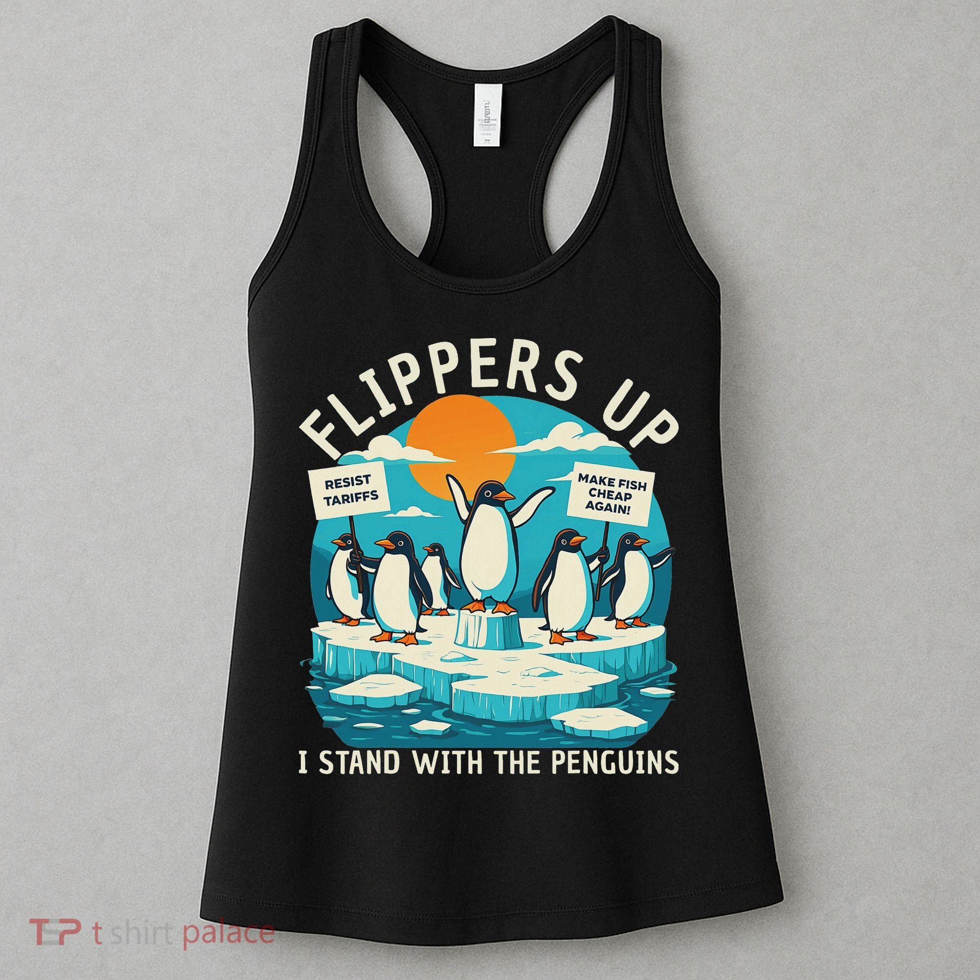 Funny Resist Penguins Protest Penguin Against Tariffs Women's Tank Top