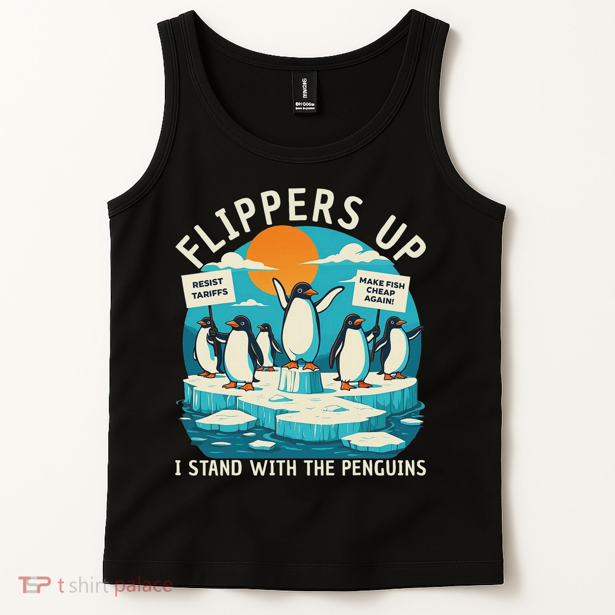 Funny Resist Penguins Protest Penguin Against Tariffs Tank Top