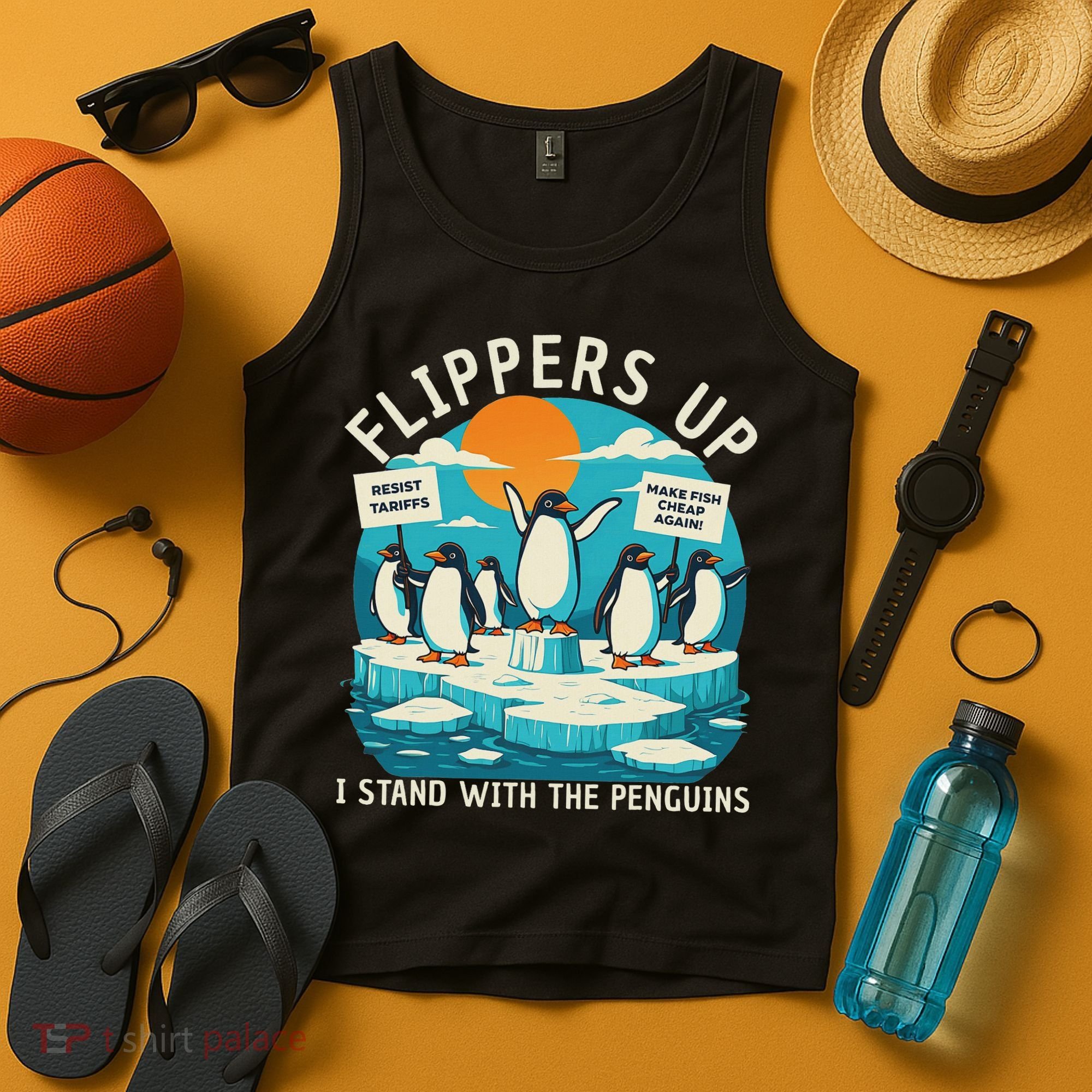 Funny Resist Penguins Protest Penguin Against Tariffs Tank Top