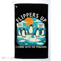 Funny Resist Penguins Protest Penguin Against Tariffs Golf Towel thumb 0