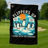 Funny Resist Penguins Protest Penguin Against Tariffs Golf Towel thumb 1