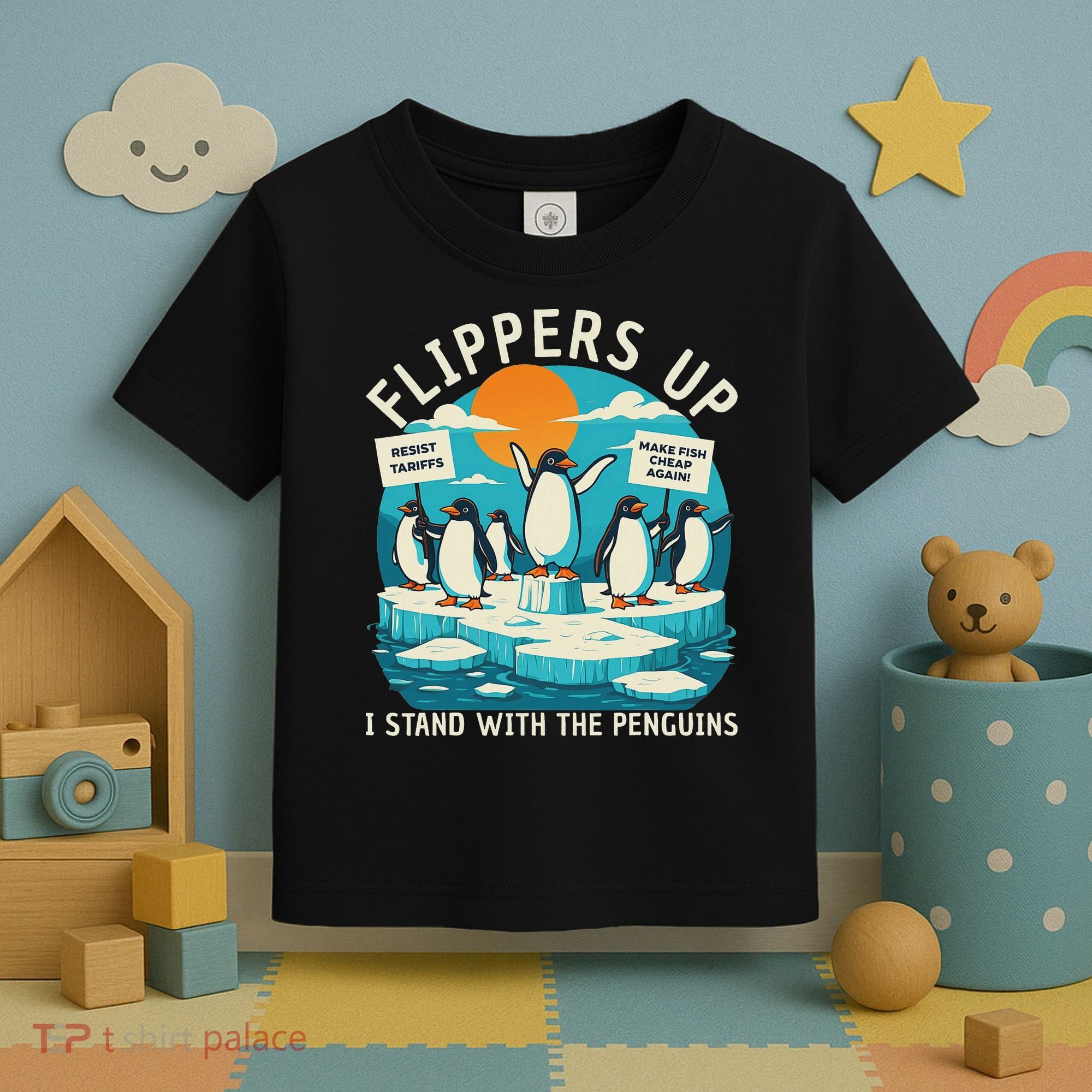 Funny Resist Penguins Protest Penguin Against Tariffs Toddler T-Shirt