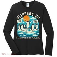 Funny Resist Penguins Protest Penguin Against Tariffs Women's Long Sleeve Shirt thumb 0