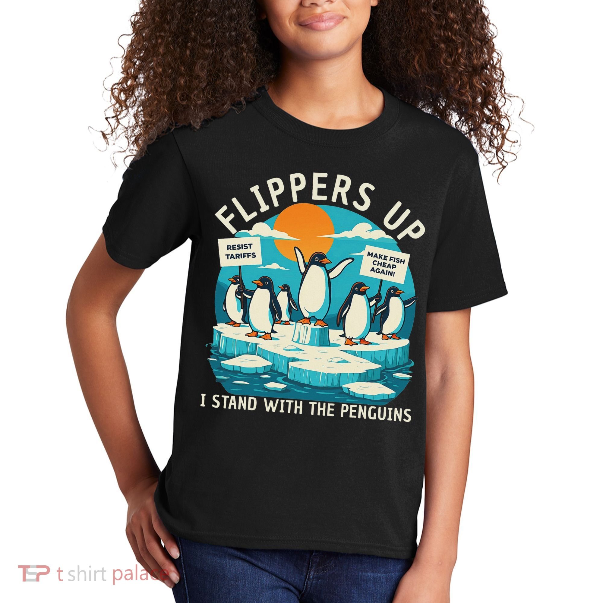 Funny Resist Penguins Protest Penguin Against Tariffs Kids T-Shirt