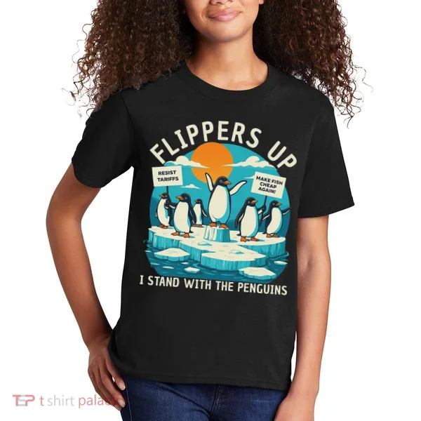 Funny Resist Penguins Protest Penguin Against Tariffs Kids T-Shirt