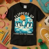 Funny Resist Penguins Protest Penguin Against Tariffs Kids T-Shirt thumb 3
