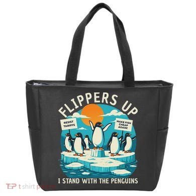 Funny Resist Penguins Protest Penguin Against Tariffs Tote Bag
