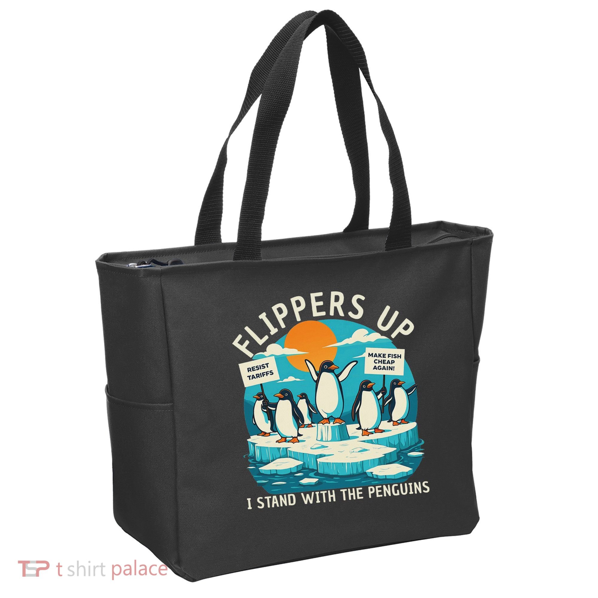Funny Resist Penguins Protest Penguin Against Tariffs Tote Bag