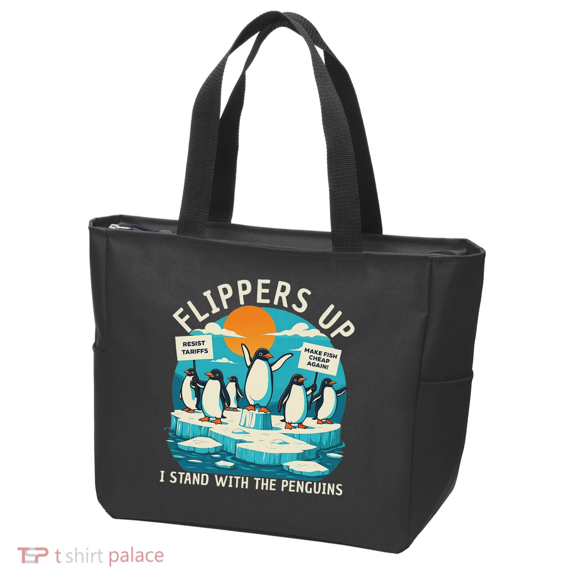 Funny Resist Penguins Protest Penguin Against Tariffs Tote Bag