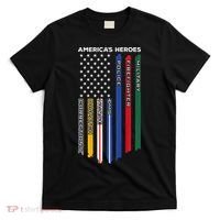 First Responders Police Military Firefighter Nurse BACK T-Shirt thumb 0