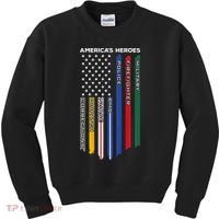 First Responders Police Military Firefighter Nurse BACK Kids Sweatshirt thumb 0
