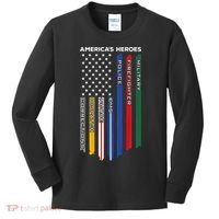 First Responders Police Military Firefighter Nurse BACK Kids Long Sleeve Shirt thumb 0