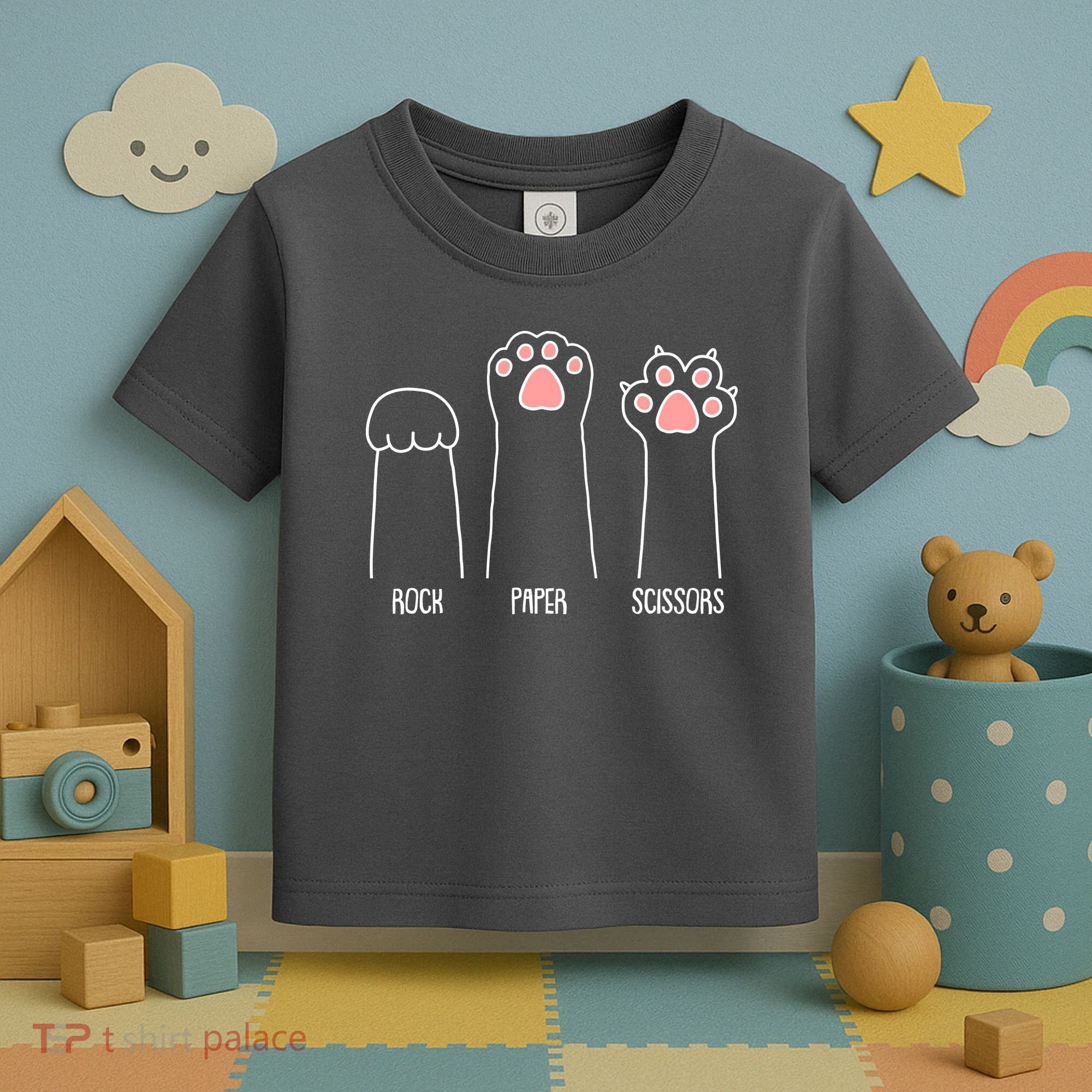 Funny Rock Paper Scissors Cat Paws Toddler T-Shirt