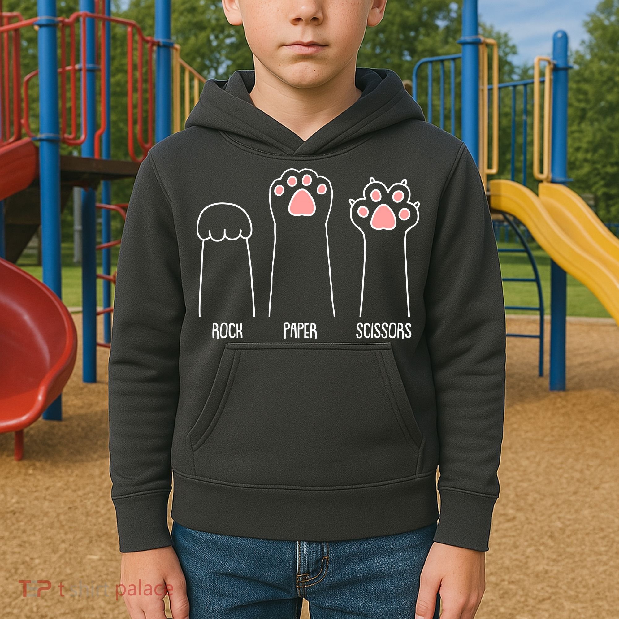 Funny Rock Paper Scissors Cat Paws Kids Hoodie