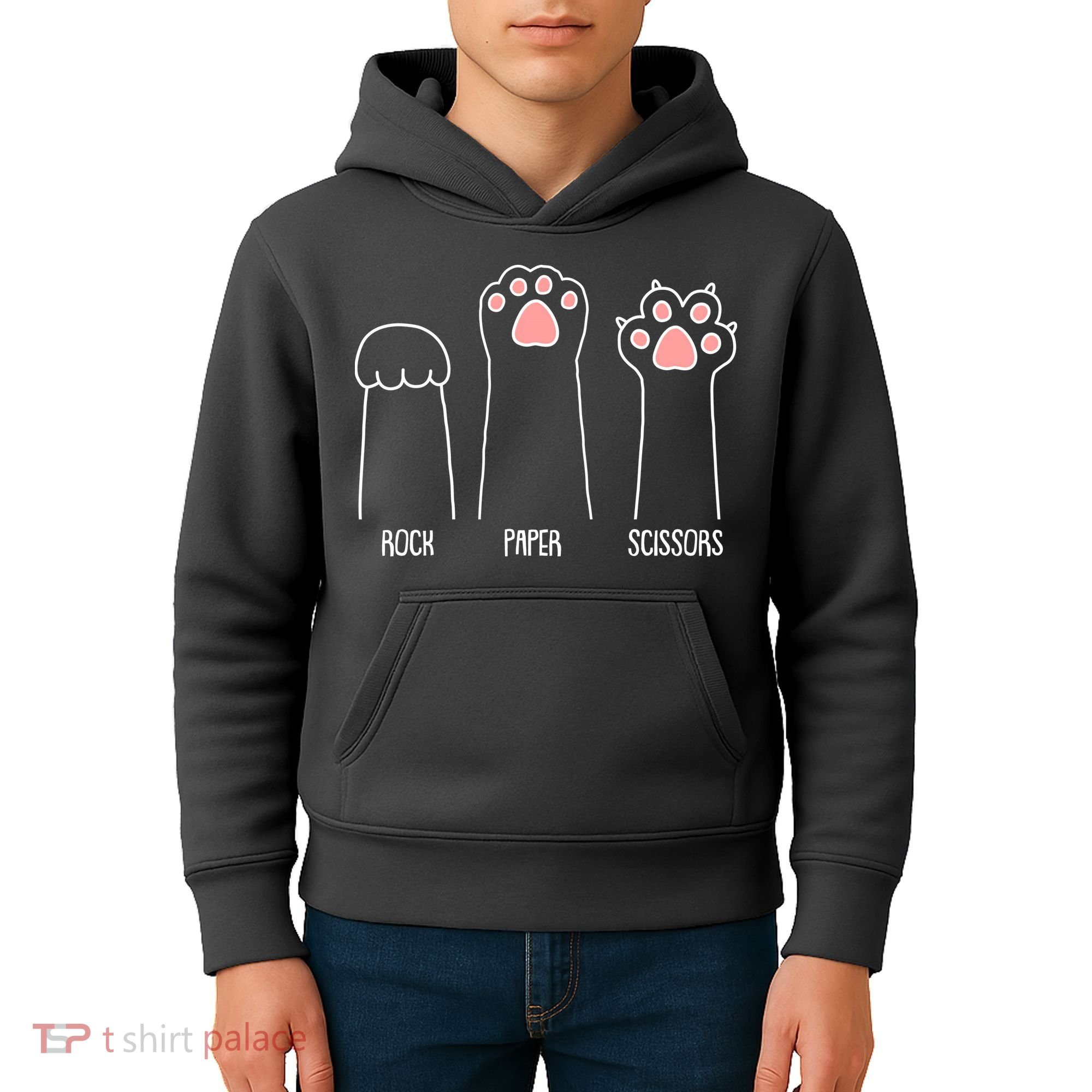 Funny Rock Paper Scissors Cat Paws Kids Hoodie