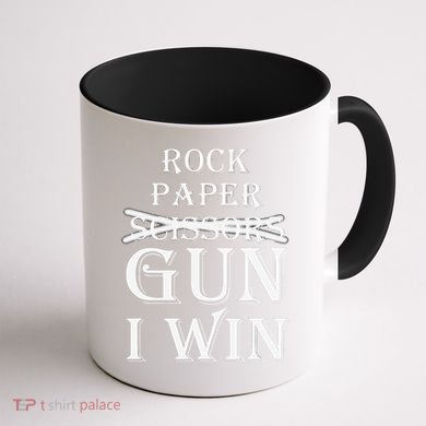 Funny Rock Paper Gun I Win Coffee Mug back