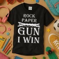 Funny Rock Paper Gun I Win Kids T-Shirt thumb 3