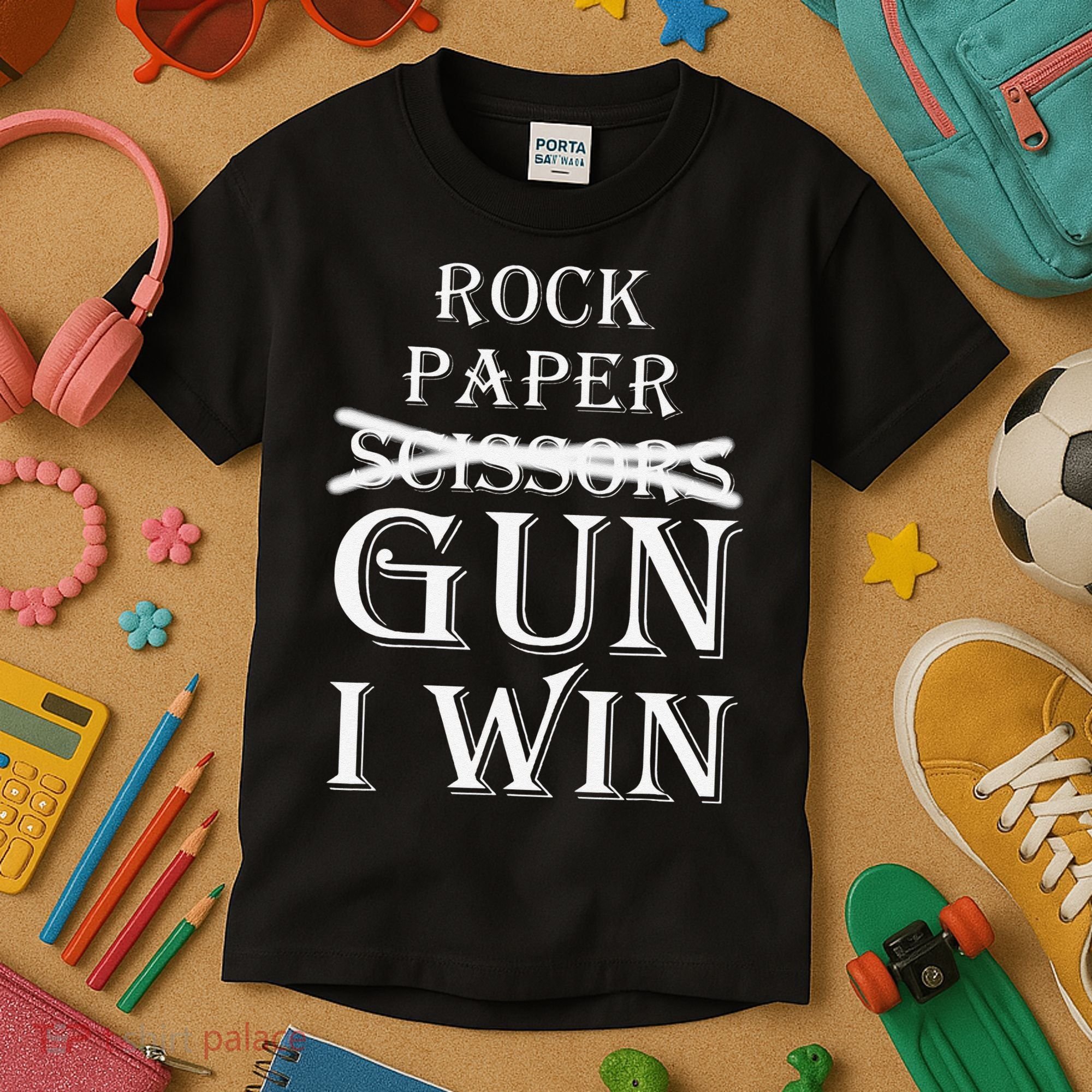 Funny Rock Paper Gun I Win Kids T-Shirt
