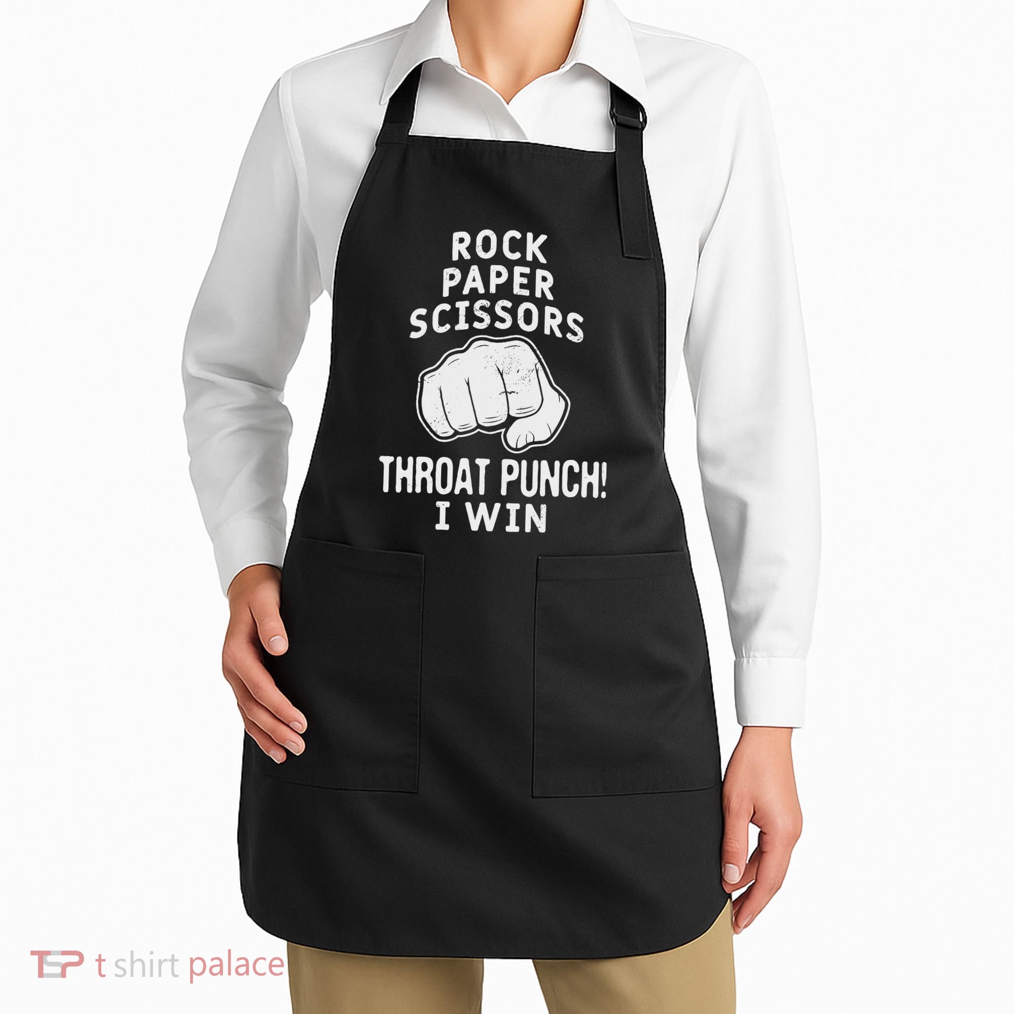 Funny Rock Paper Scissors Throat Punch I Win Apron