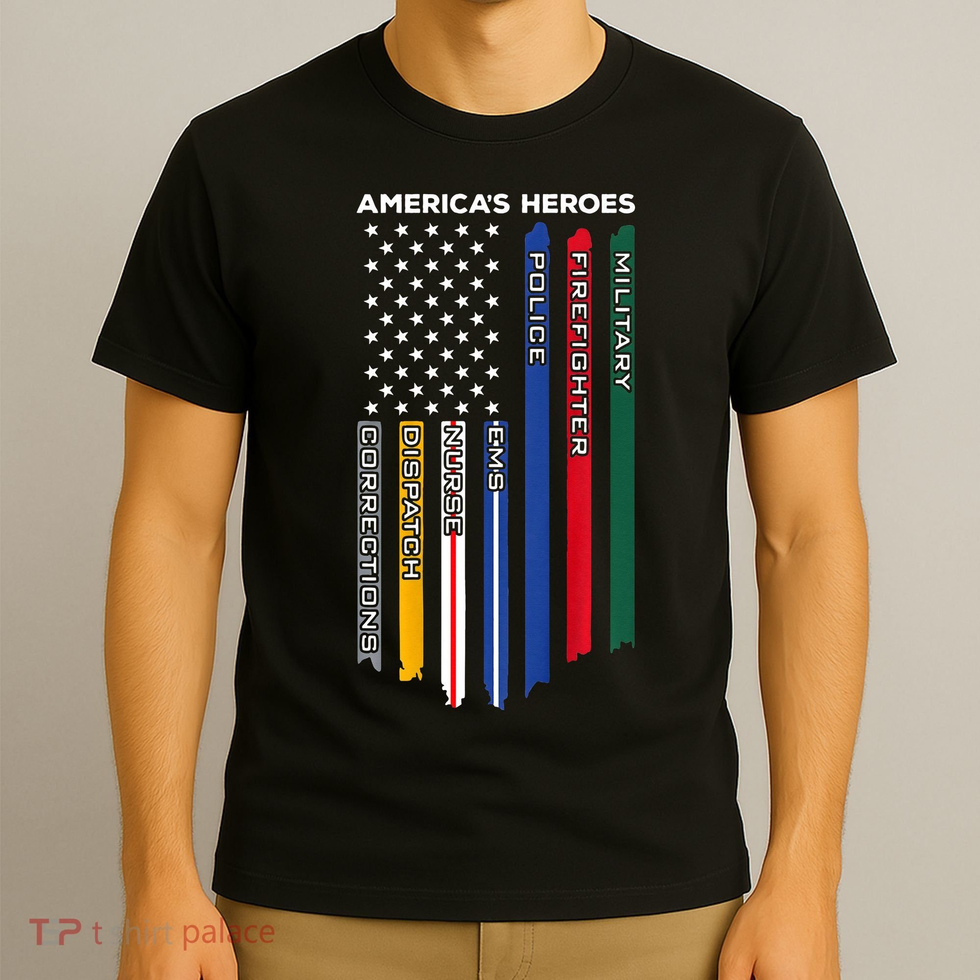 First Responders Police Military Firefighter Nurse BACK T-Shirt