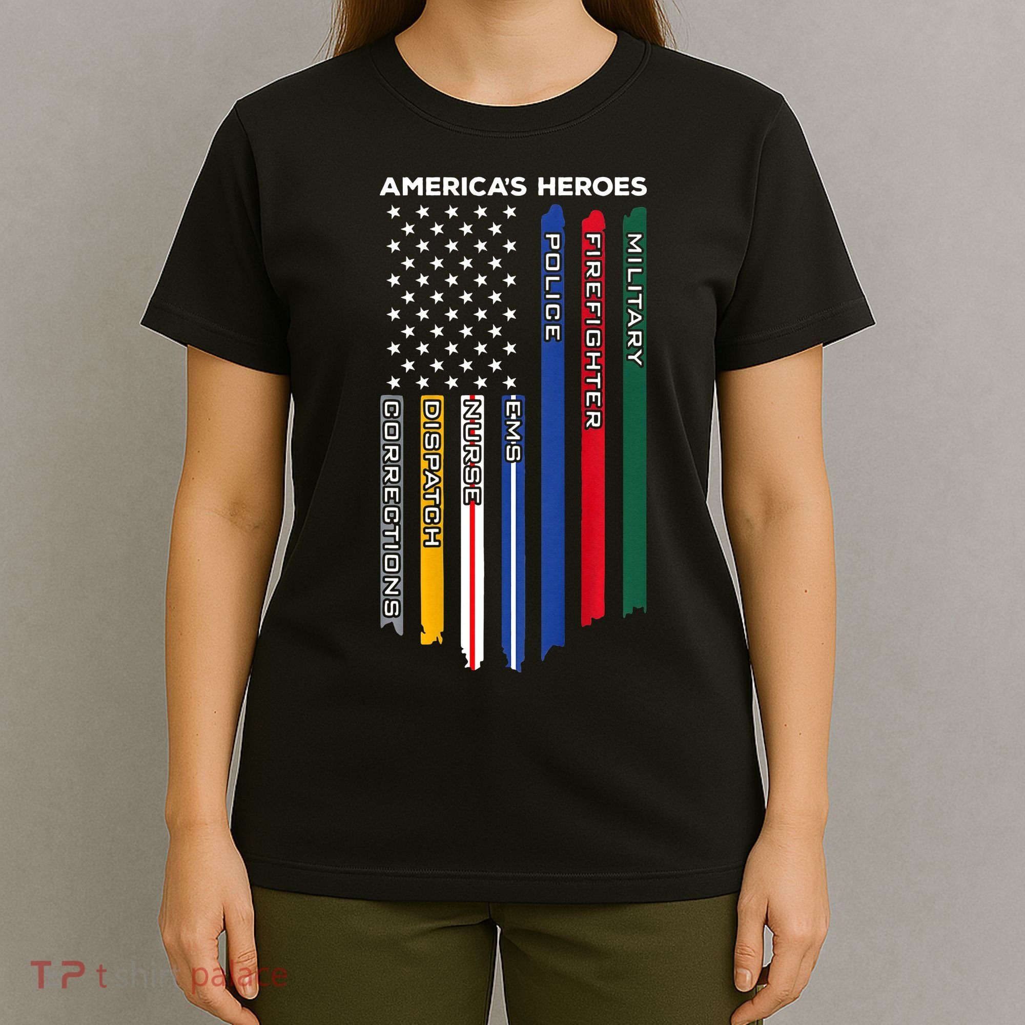 First Responders Police Military Firefighter Nurse BACK T-Shirt