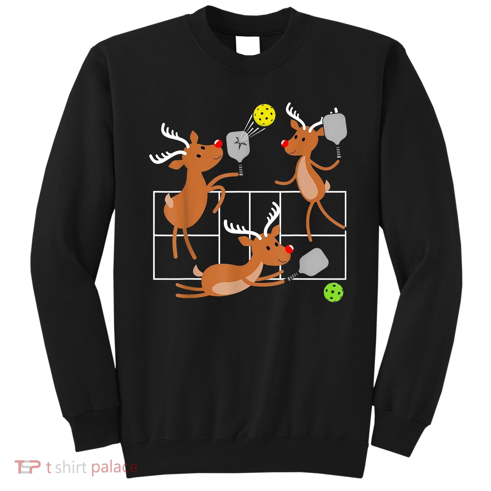 Funny Reindeer Playing Pickleball Christmas Sports Player Gift Sweatshirt