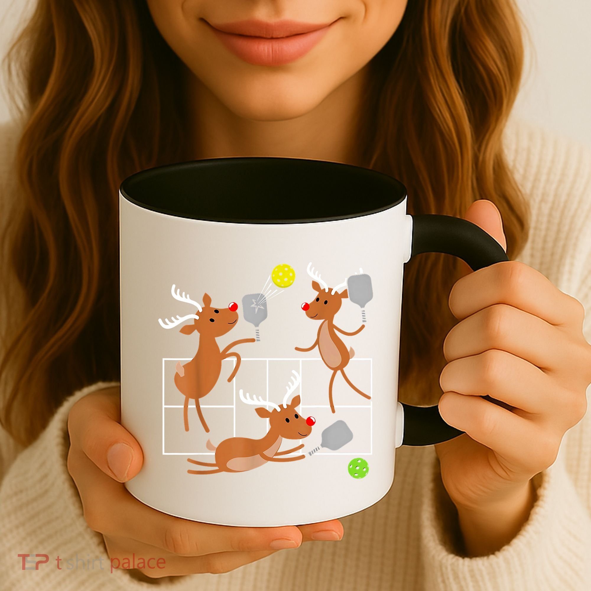 Funny Reindeer Playing Pickleball Christmas Sports Player Gift Coffee Mug
