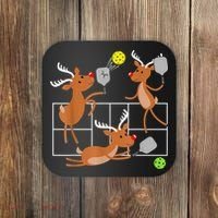 Funny Reindeer Playing Pickleball Christmas Sports Player Gift Coaster thumb 0