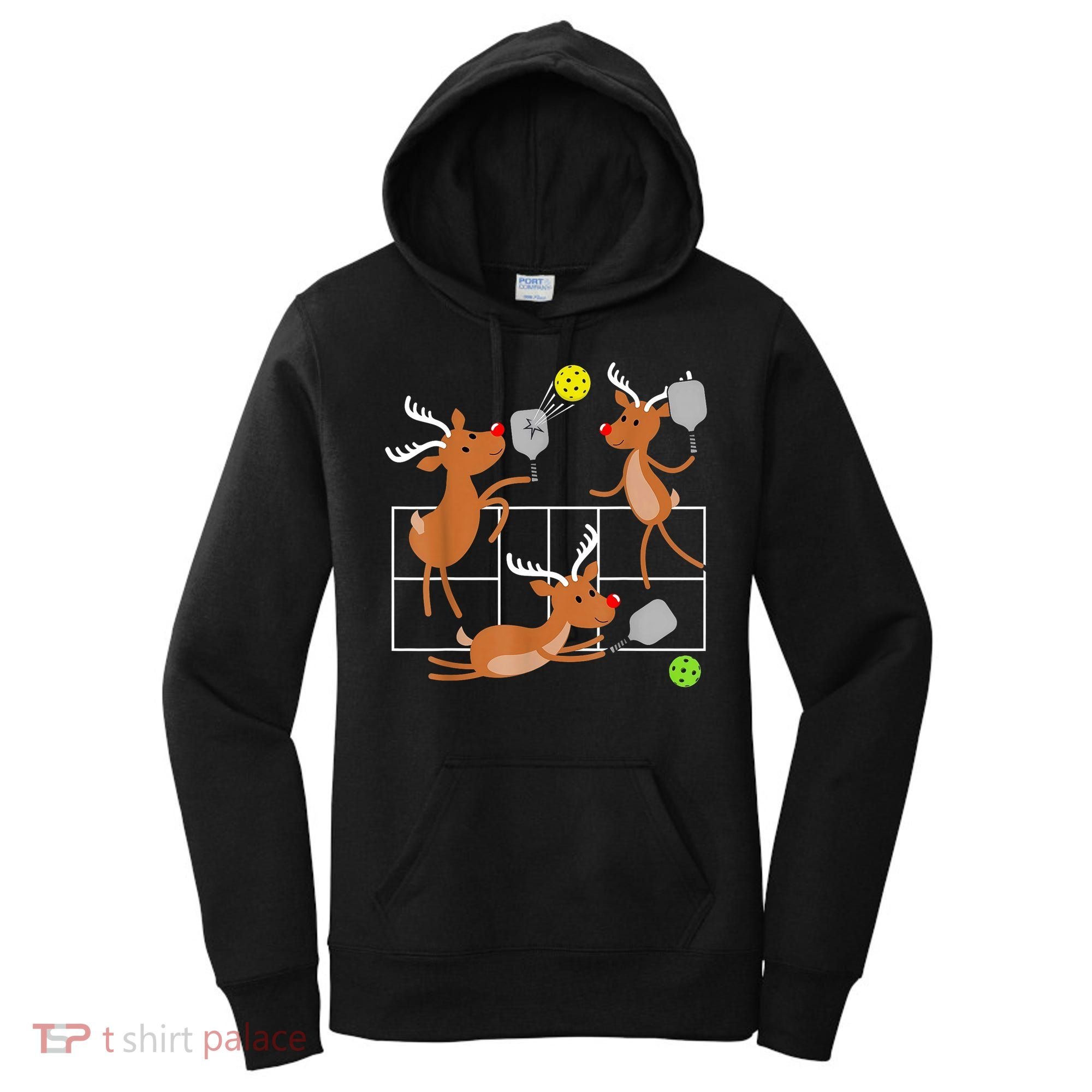 Funny Reindeer Playing Pickleball Christmas Sports Player Gift Women's Hoodie
