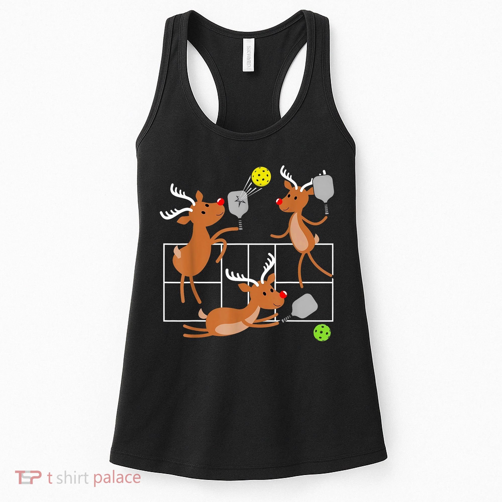 Funny Reindeer Playing Pickleball Christmas Sports Player Gift Women's Tank Top