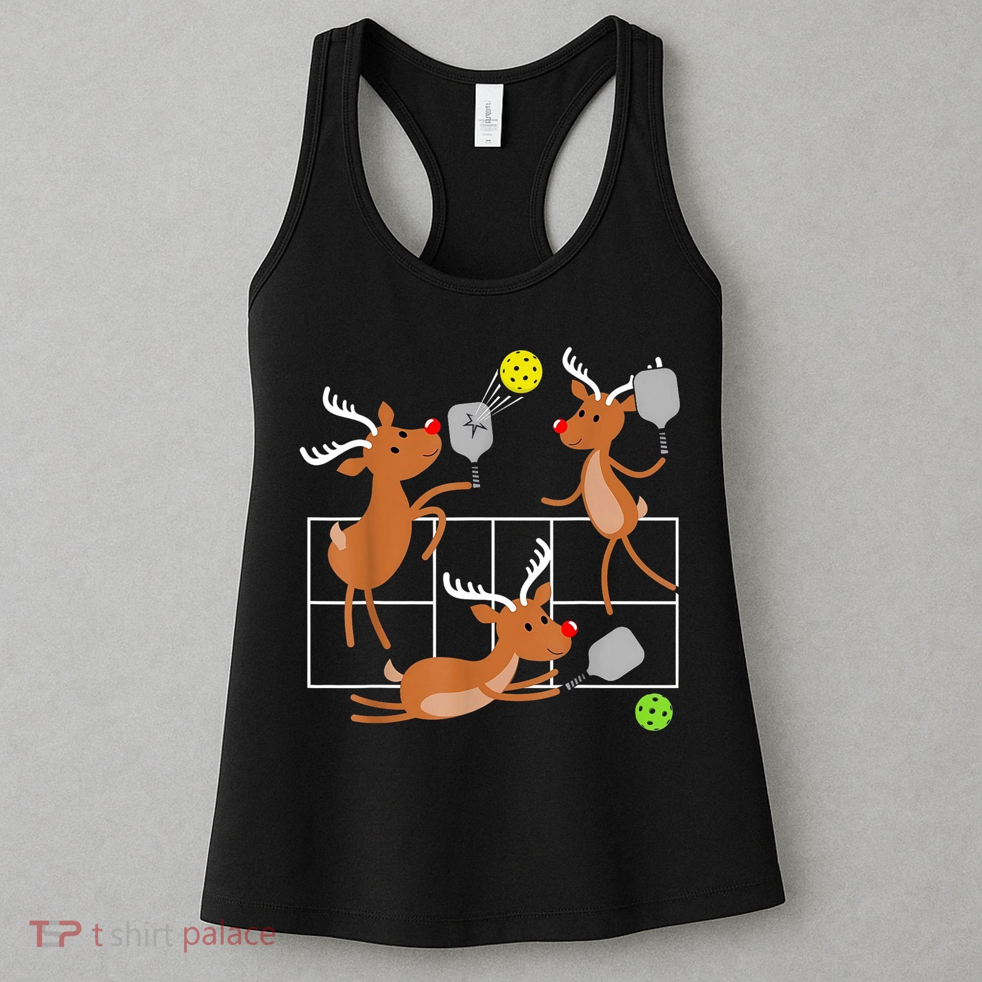 Funny Reindeer Playing Pickleball Christmas Sports Player Gift Women's Tank Top