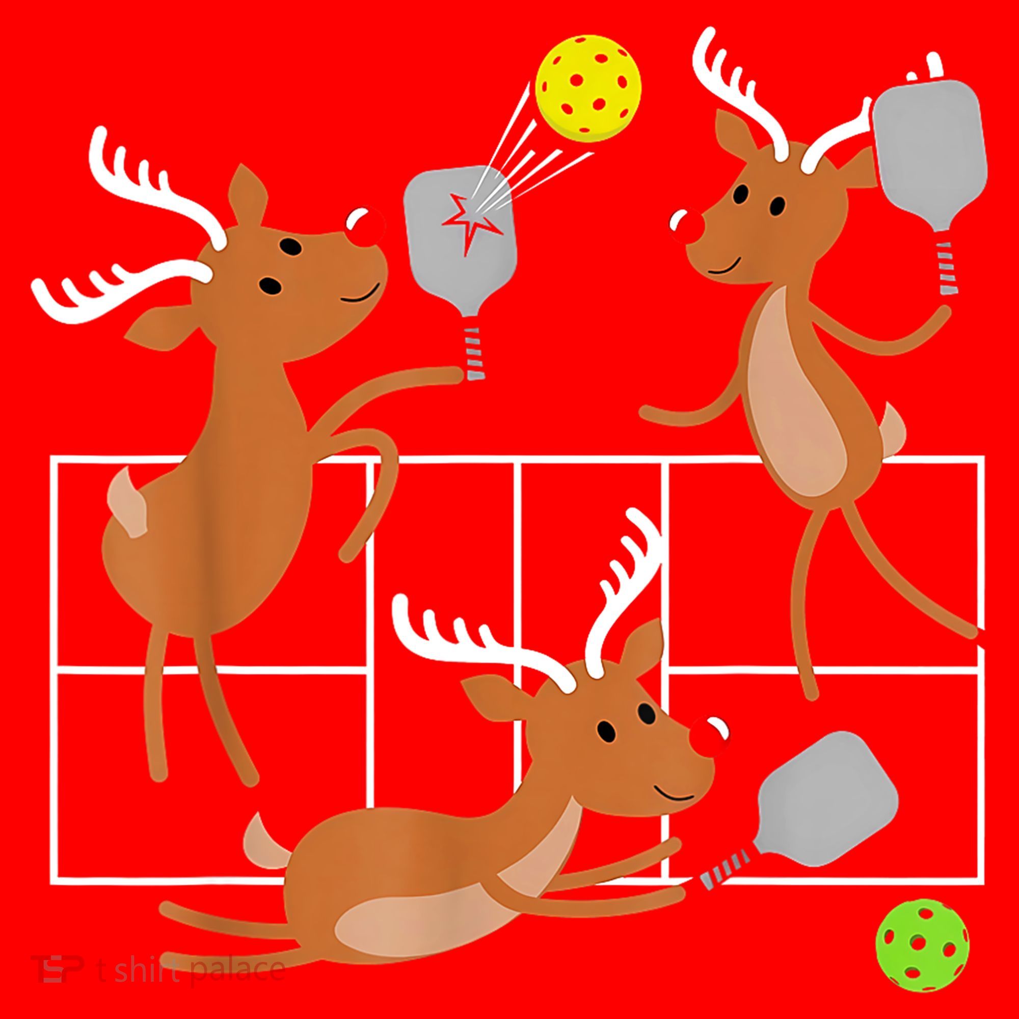 Funny Reindeer Playing Pickleball Christmas Sports Player Gift Santa Hat