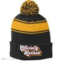Funny Retro Retired Retirement Gift Stripe Pom Pom Beanie thumb 0