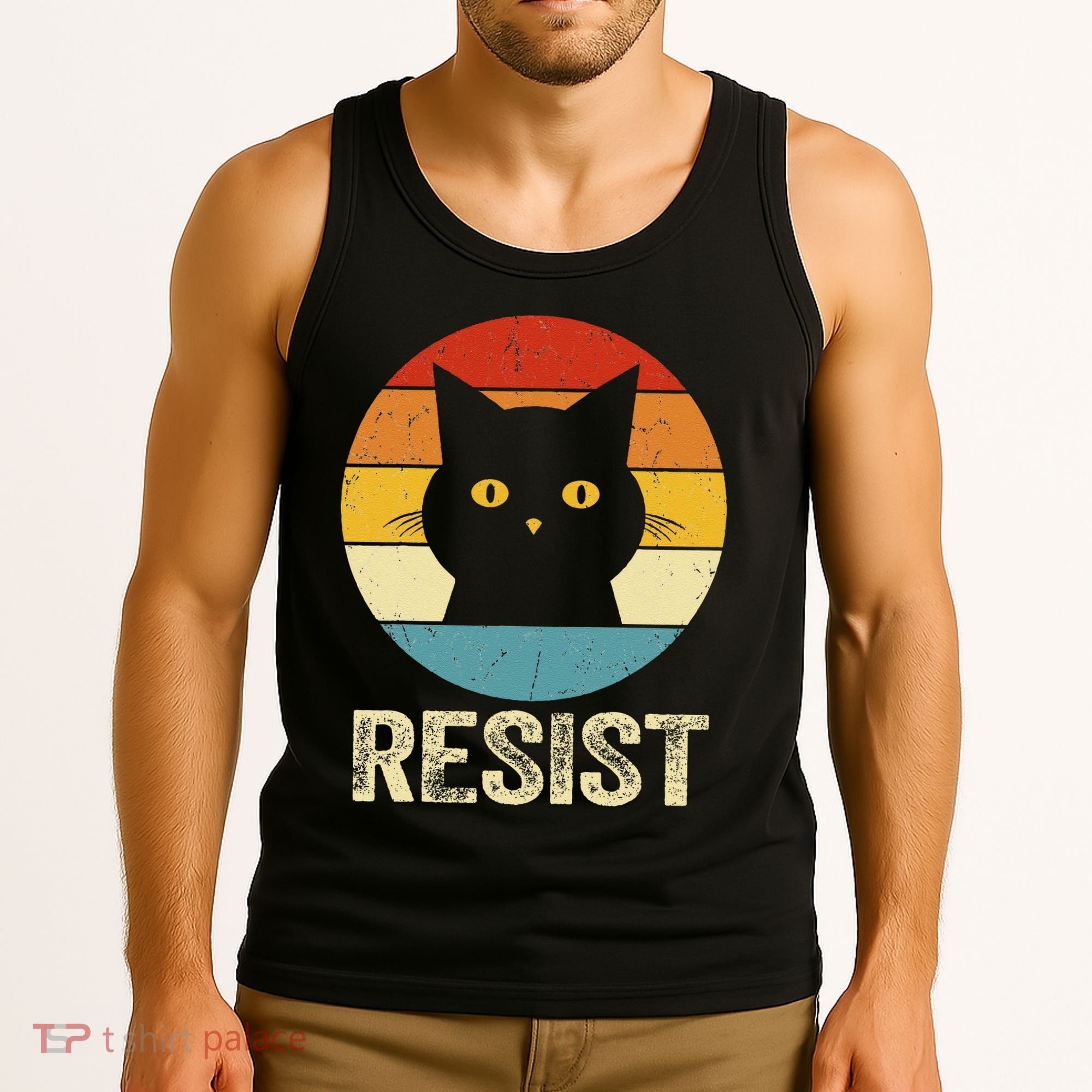 Funny Resist Retro Cat Resist Tank Top