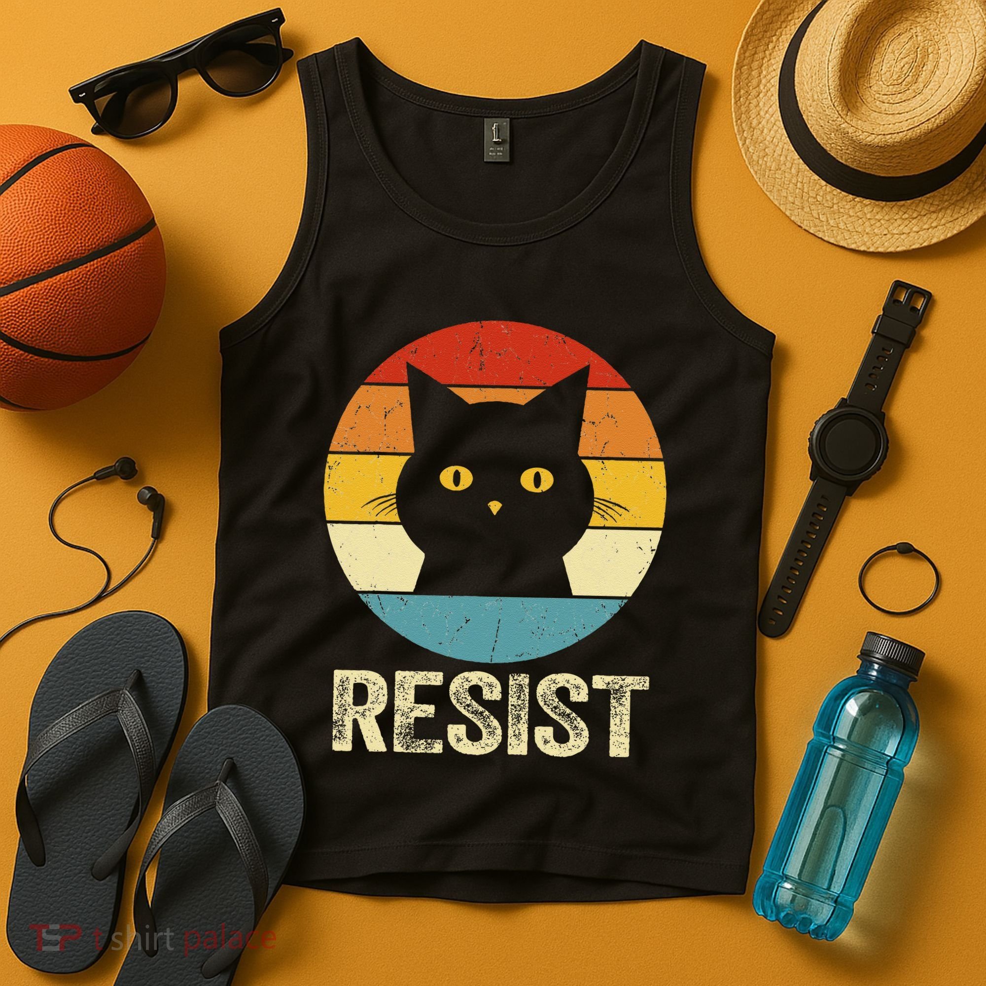Funny Resist Retro Cat Resist Tank Top