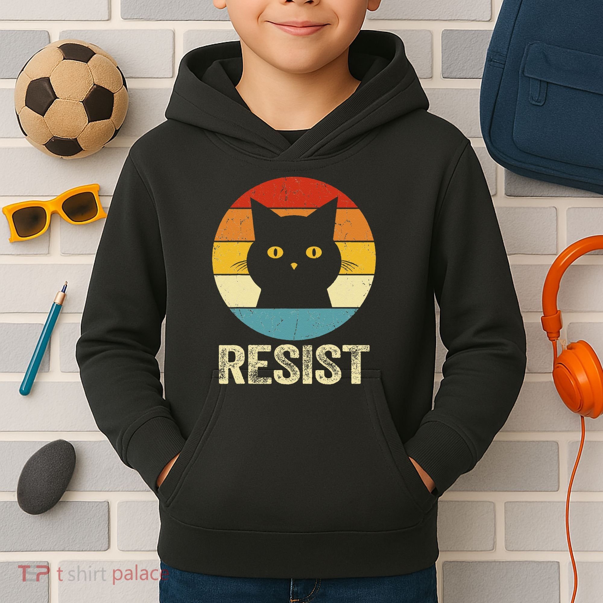 Funny Resist Retro Cat Resist Kids Hoodie