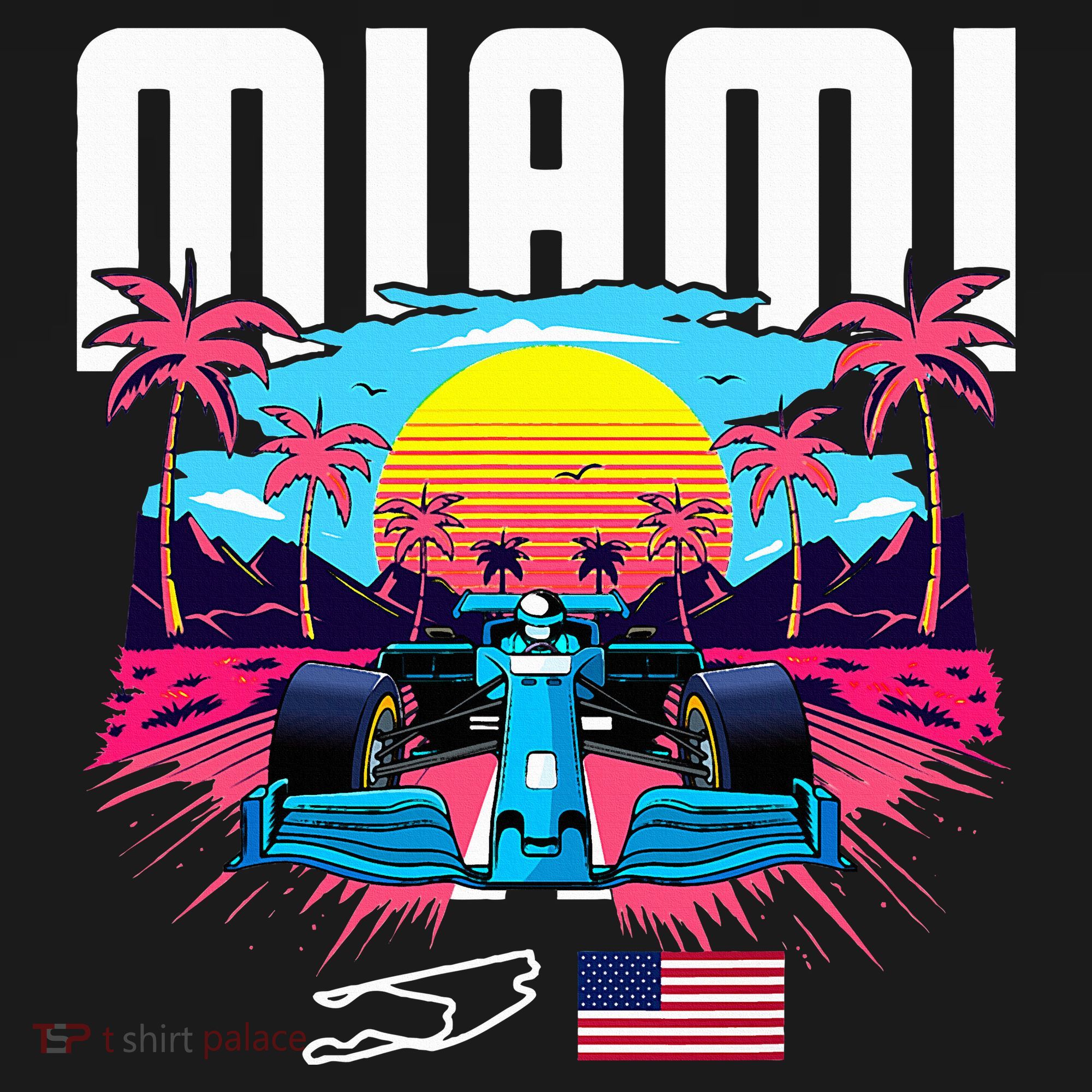Formula Racing Retro Miami Circuit Usa Flag Race Car Fans Hoodie