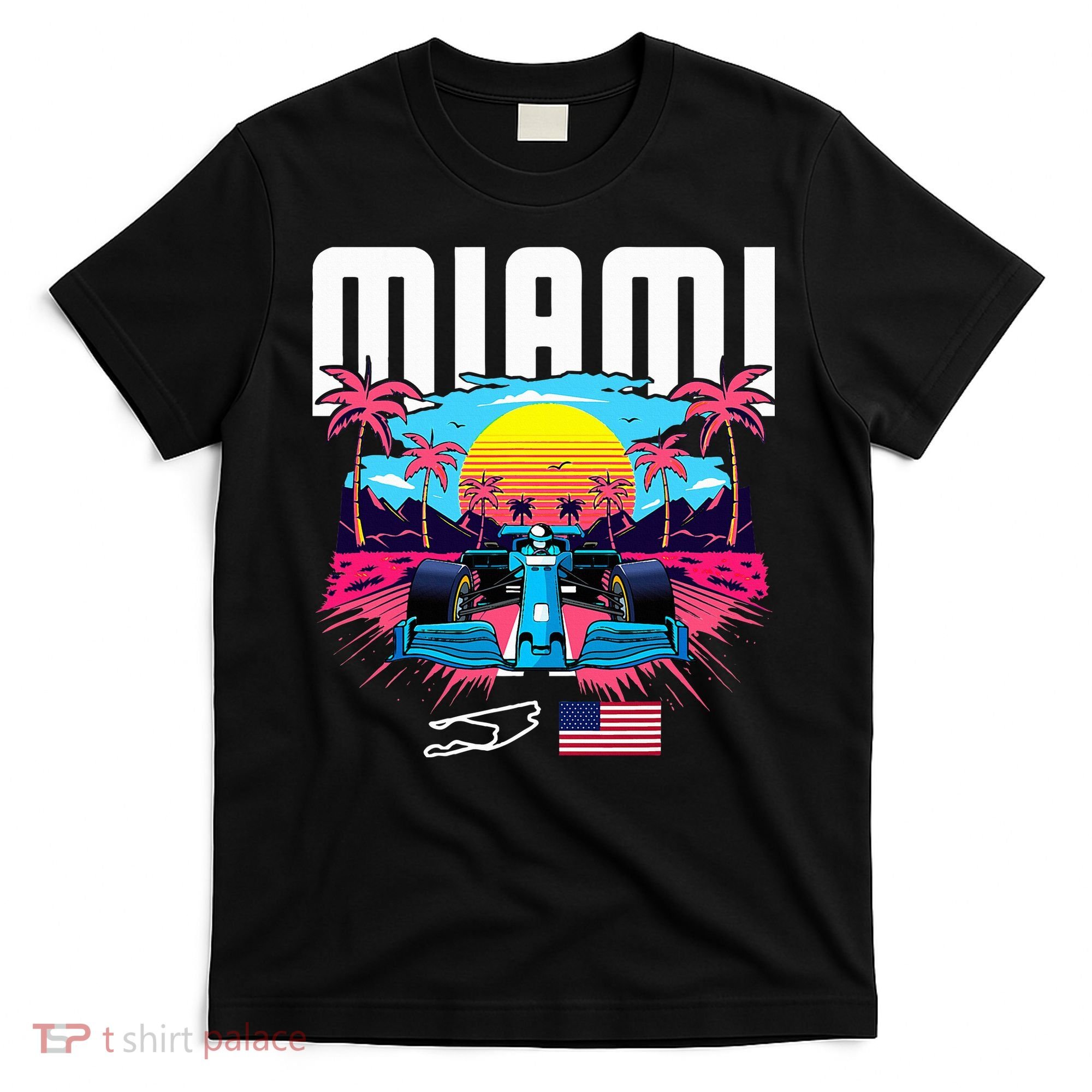 Formula Racing Retro Miami Circuit Usa Flag Race Car Fans T-Shirt