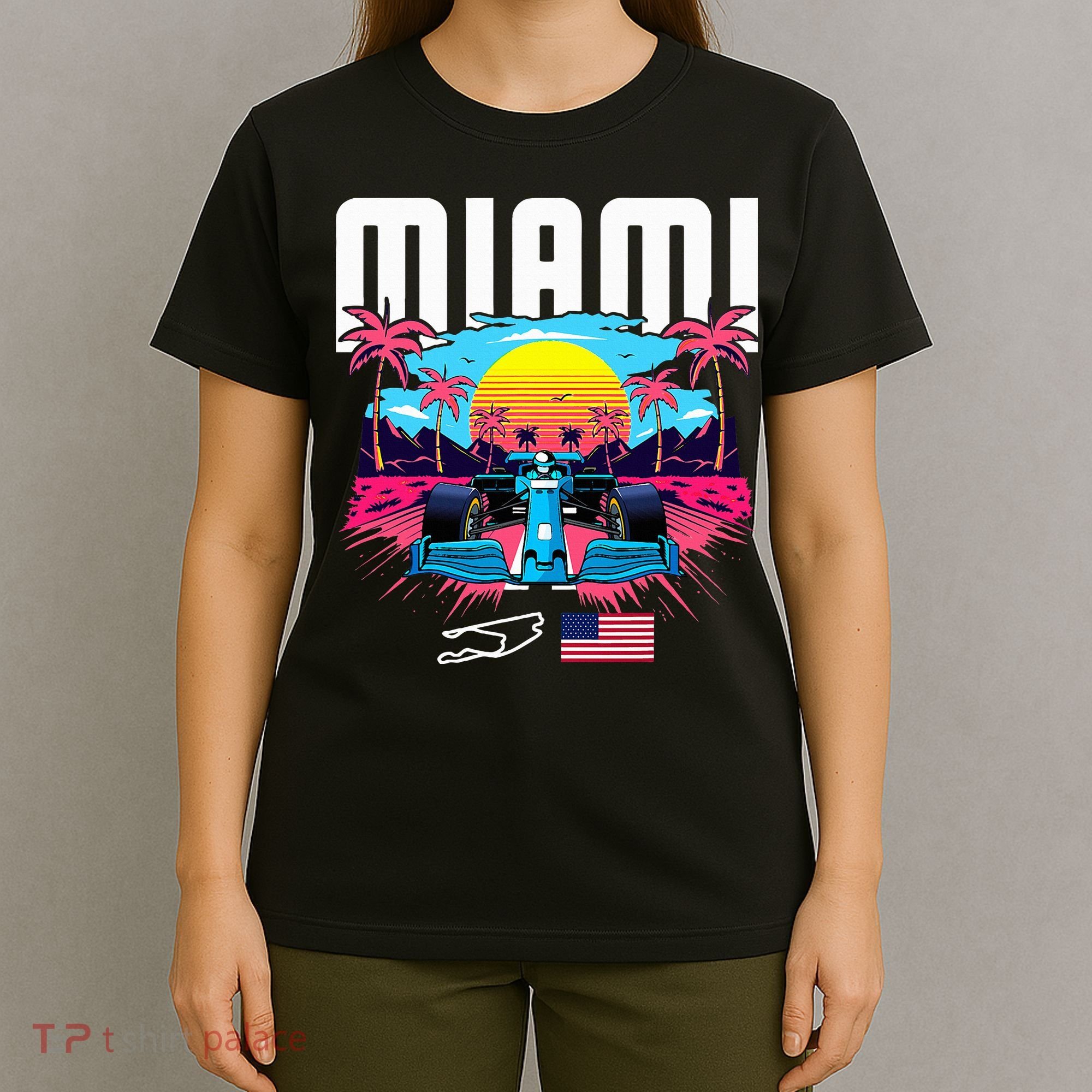 Formula Racing Retro Miami Circuit Usa Flag Race Car Fans T-Shirt