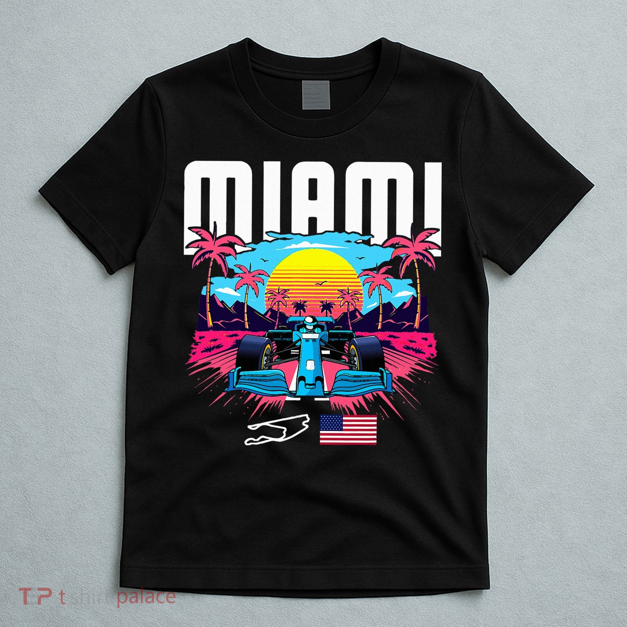 Formula Racing Retro Miami Circuit Usa Flag Race Car Fans T-Shirt