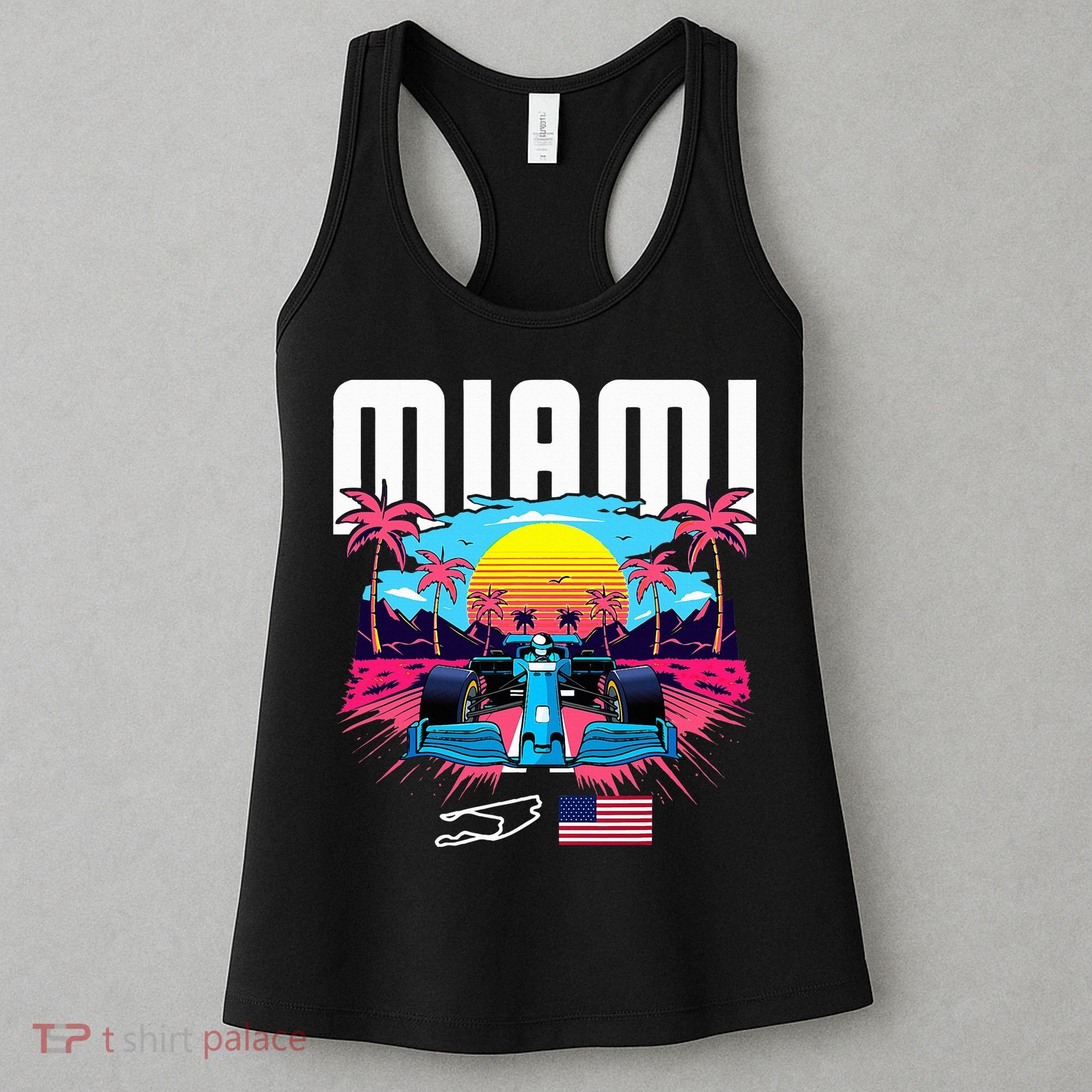 Formula Racing Retro Miami Circuit Usa Flag Race Car Fans Women's Tank Top