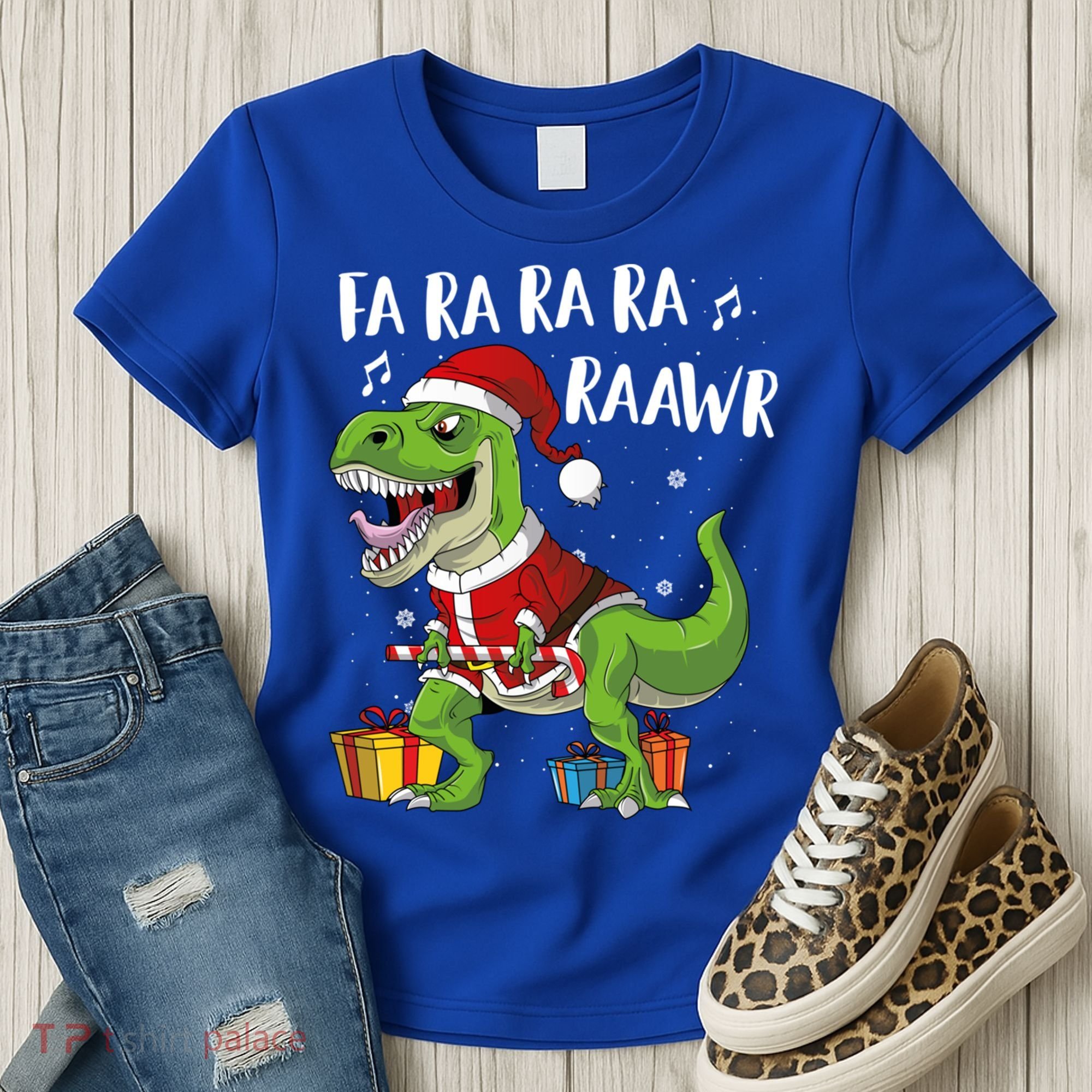 Fa Ra Ra Ra Ra Rawr Santa Dinosaur T Rex Funny Christmas Gift Women's T-Shirt