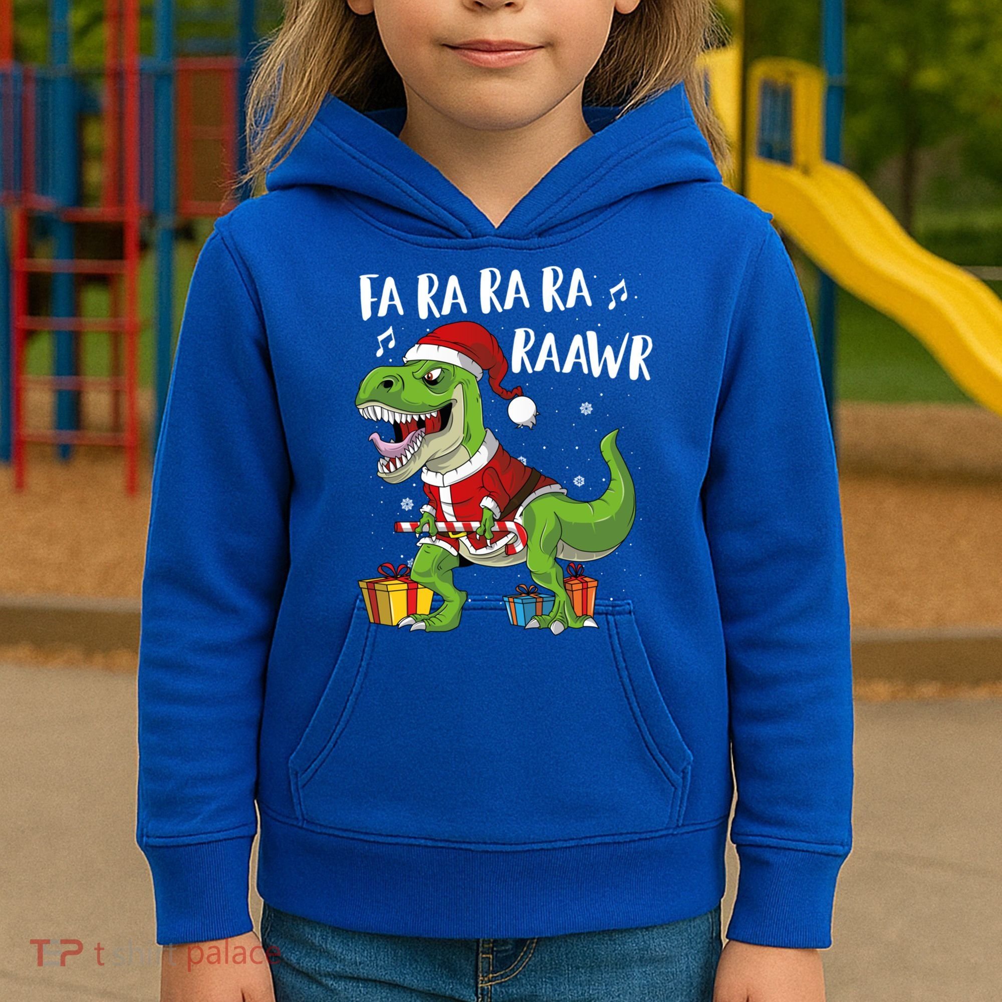 Fa Ra Ra Ra Ra Rawr Santa Dinosaur T Rex Funny Christmas Gift Kids Hoodie