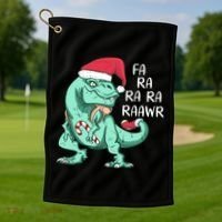 Fa Ra Ra Ra Raawr Christmas T Rex Dinosaur Golf Towel thumb 1