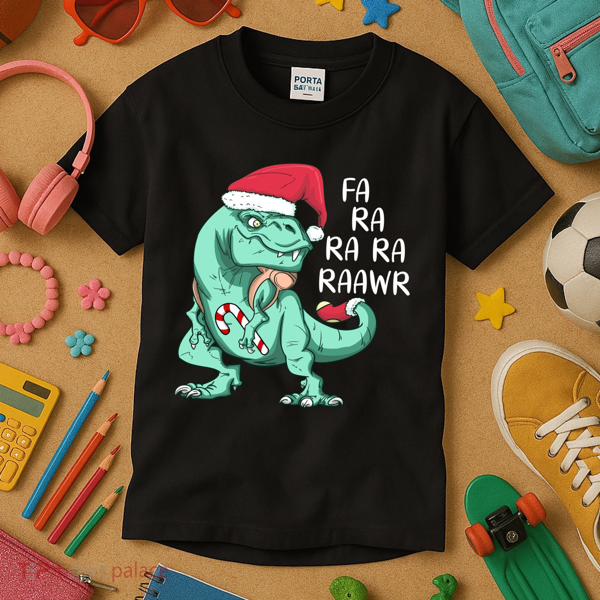 Fa Ra Ra Ra Raawr Christmas T Rex Dinosaur Kids T-Shirt