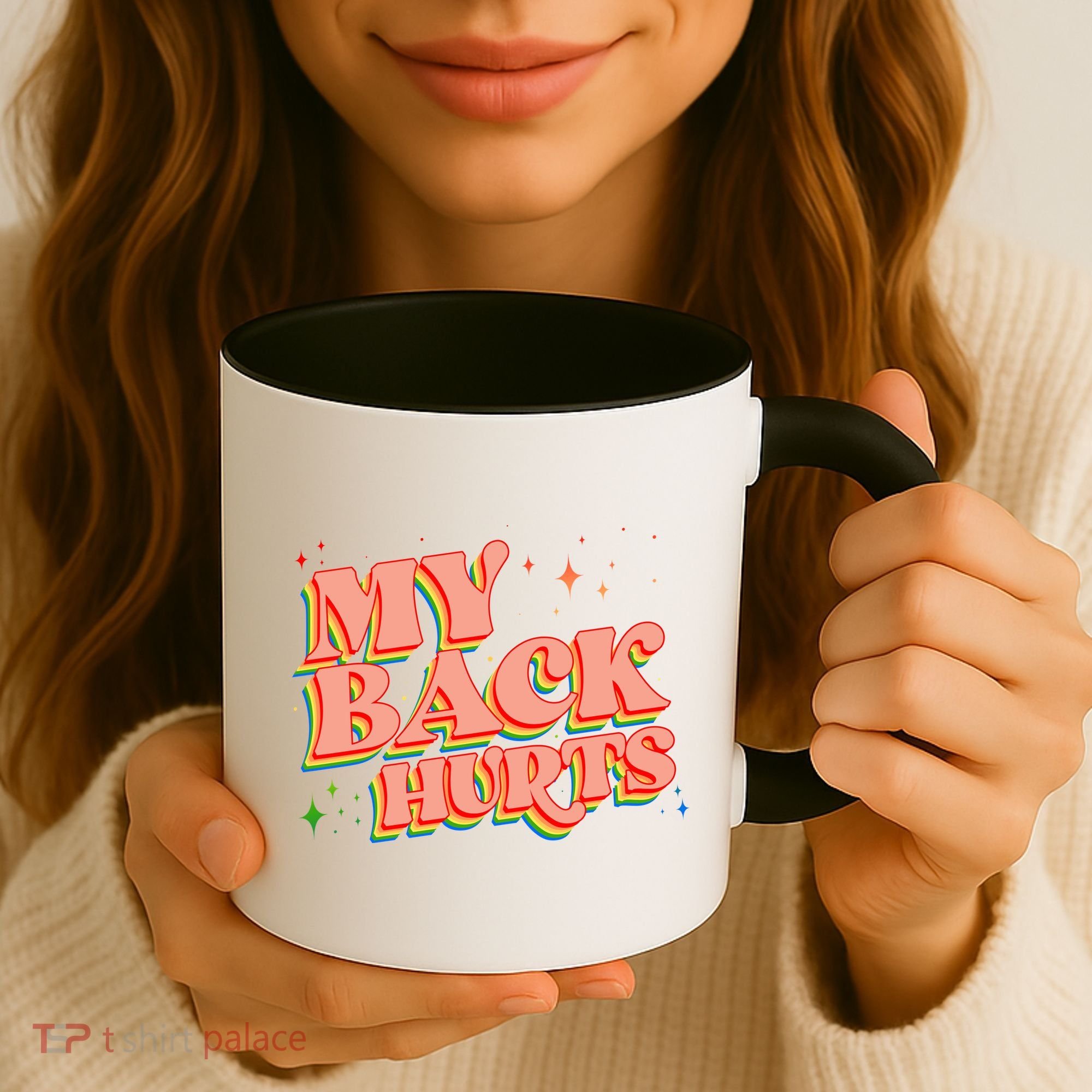 Funny Retro Rainbow My Back Hurts Coffee Mug